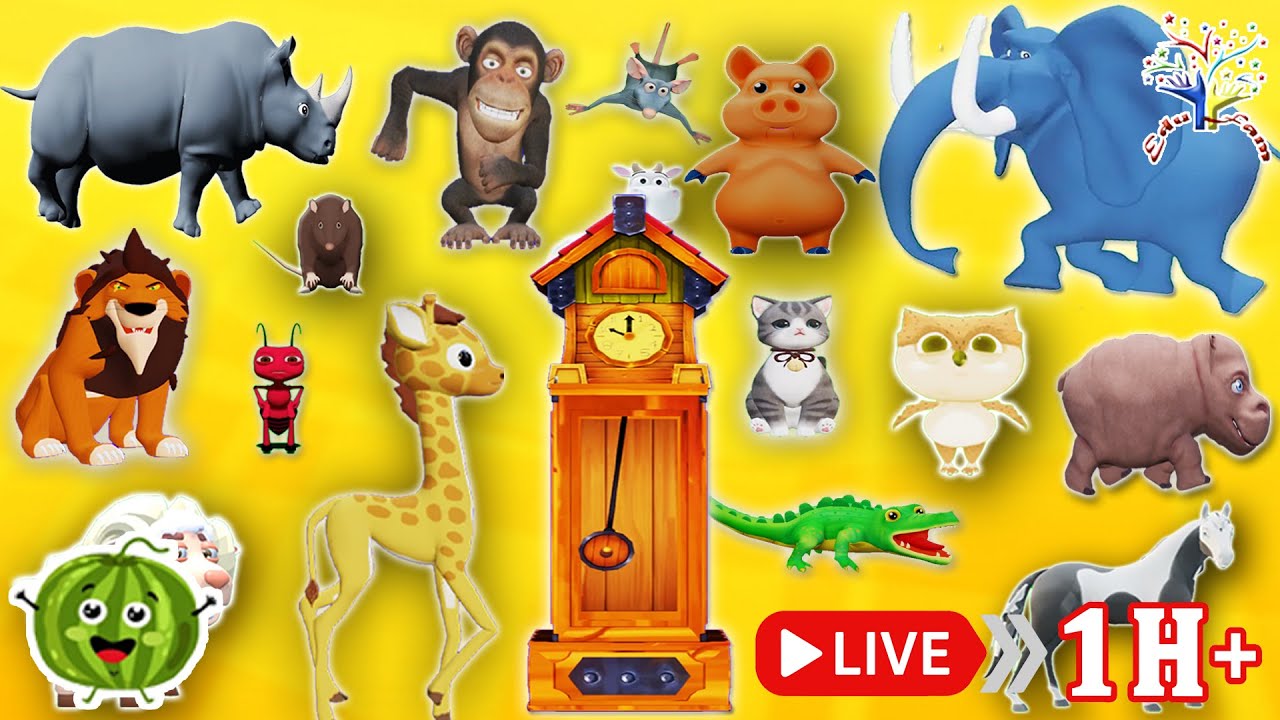 ⏰🎶 Hickory Dickory Dock: 1 HOUR+ Nursery Rhyme Fun! 🐭🌟 || Animals Sound Song || EduFam