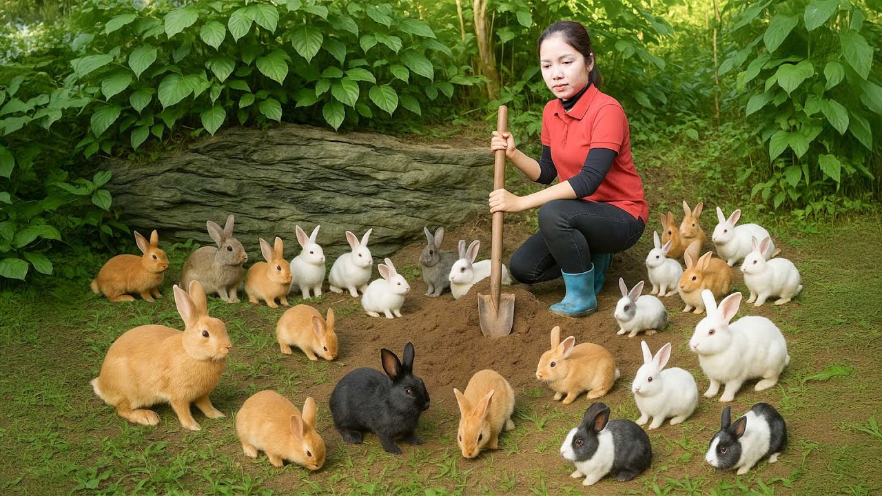 Harvest 1000kg Baby Rabbits in the Forest and Trading at the Countryside Market