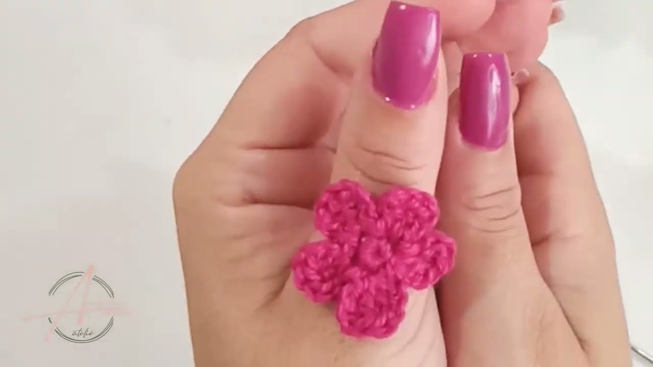 Passo a passo do anel de flor em crochê que uso nos meus vídeos muito fácil