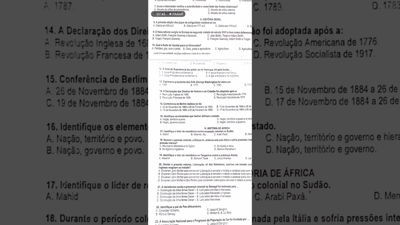 Exame de admissão UP 2021- História.