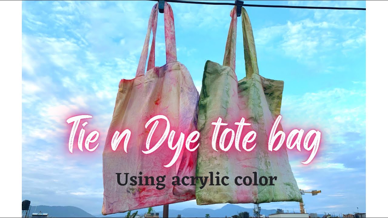 Tie Dye tote bag tutorial / using acrylic paint/ DIY / step by step     #tiedye