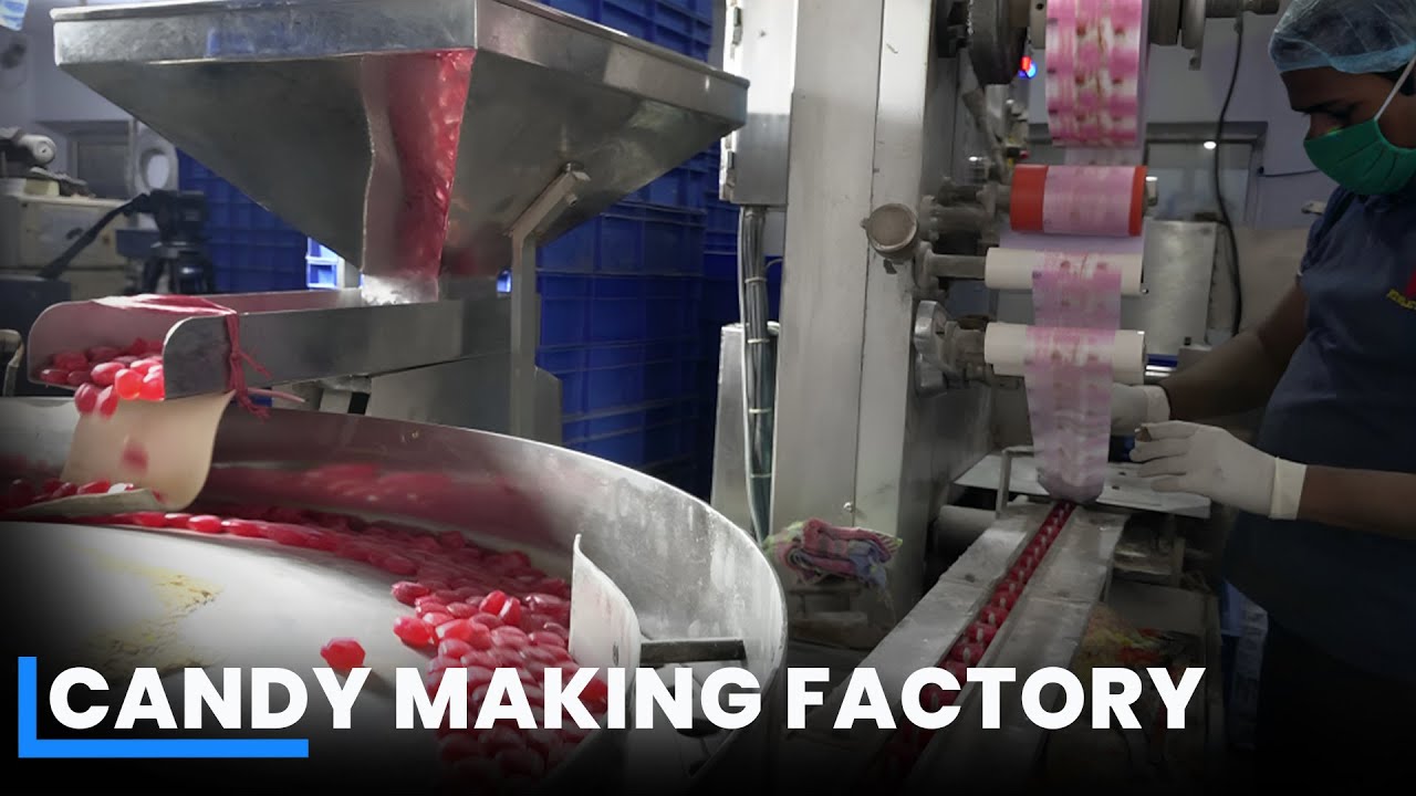Sweet Candy Mass Production | Strawberry Candy Making Process | Candy Making Factory
