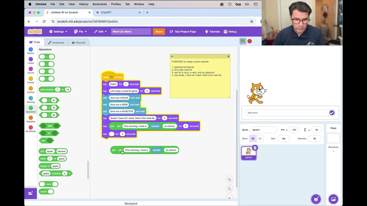 Create a mad-lib in Scratch
