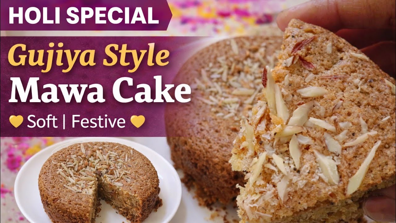 Eggless Gujiya Style Mawa Cake | Holi Special Festive Cake Recipe 💛”