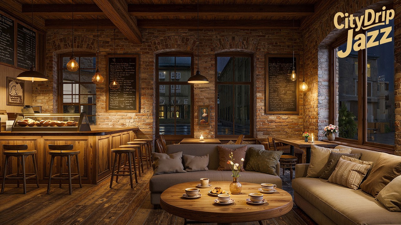 Cozy Brick Coffee Shop ☕ Smooth Jazz Music for Work, Study & Relaxing | 4K