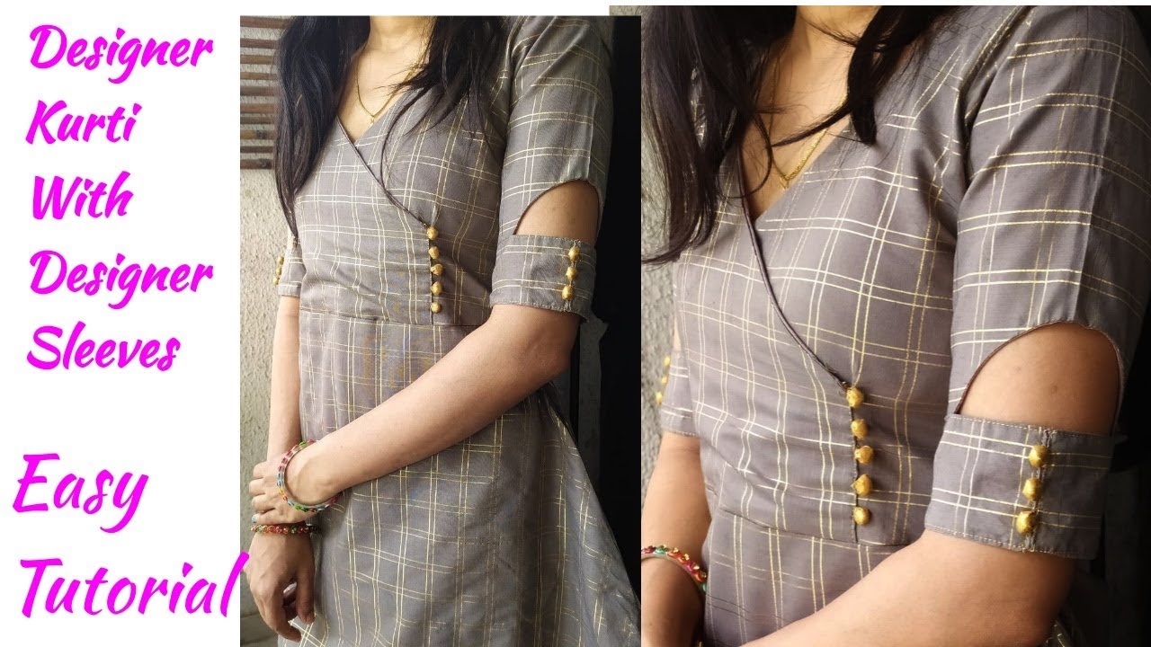 DIY Kurti Cutting and Stitching With Designer Sleeves | Angrakha Kurti Tutorial