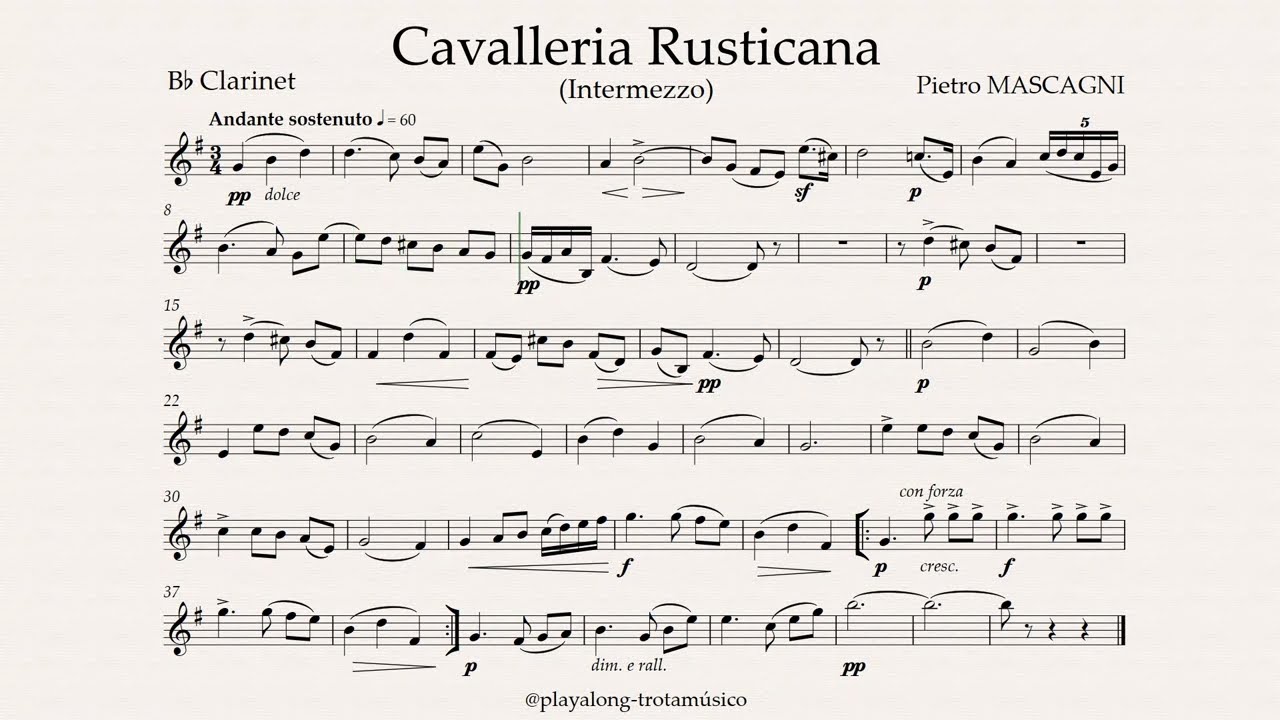 Clarinet Playalong - Cavalleria Rusticana Intermezzo (Mascagni) Sheet music with Piano accompaniment