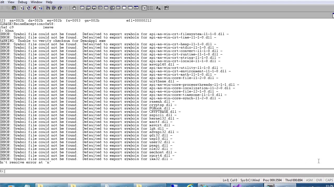 Process crash dump file analysis