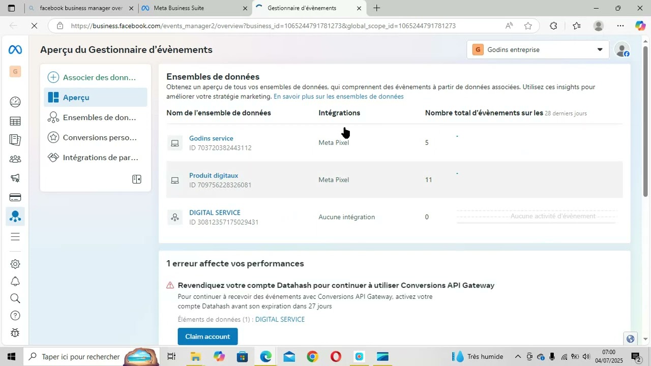 Création du pixel Facebook