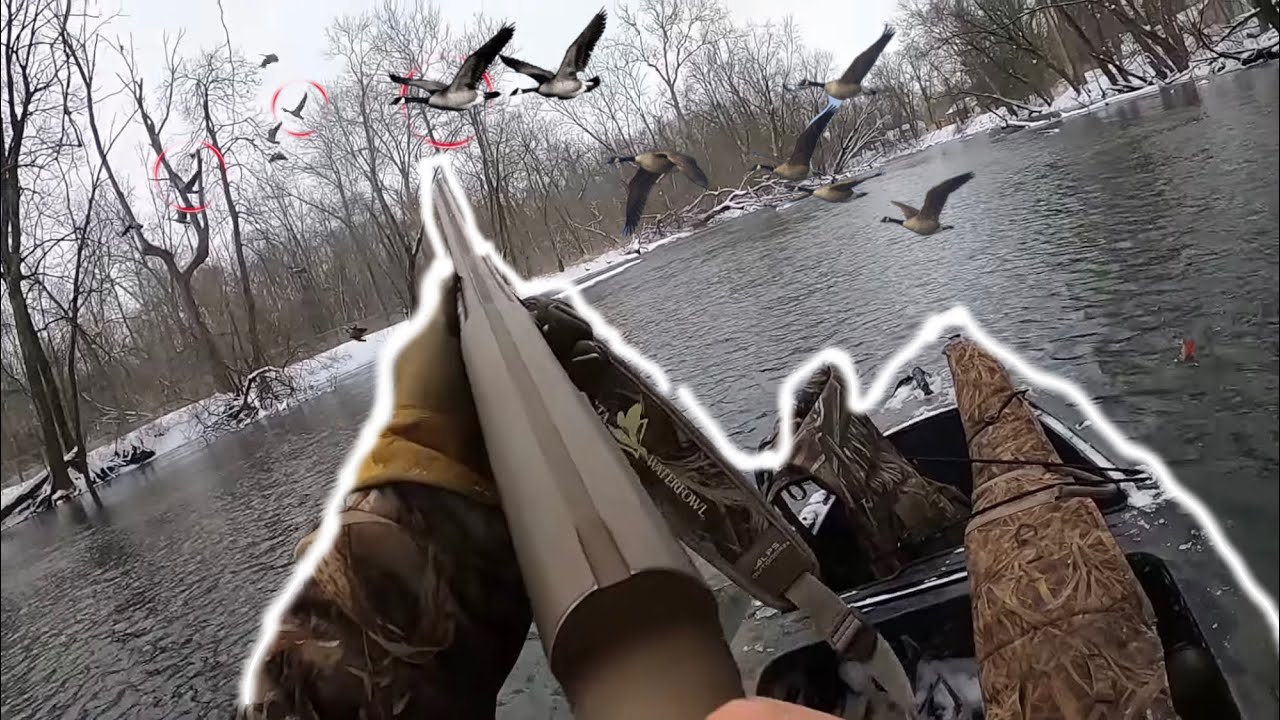 KAYAK Jump Shooting RIVER GEESE with a DOG!