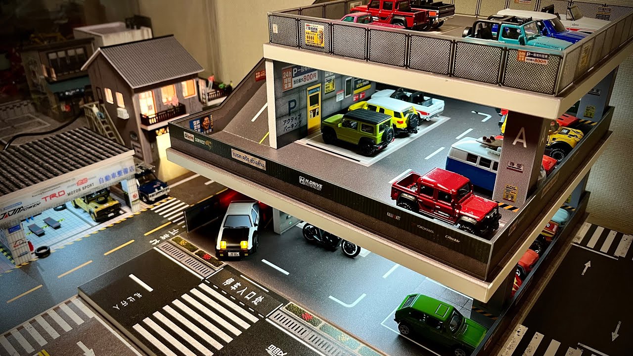 Распаковка!! Модель парковки в японском стиле от Shou Cang Jia в масштабе 1:64 с радиоуправляемой...