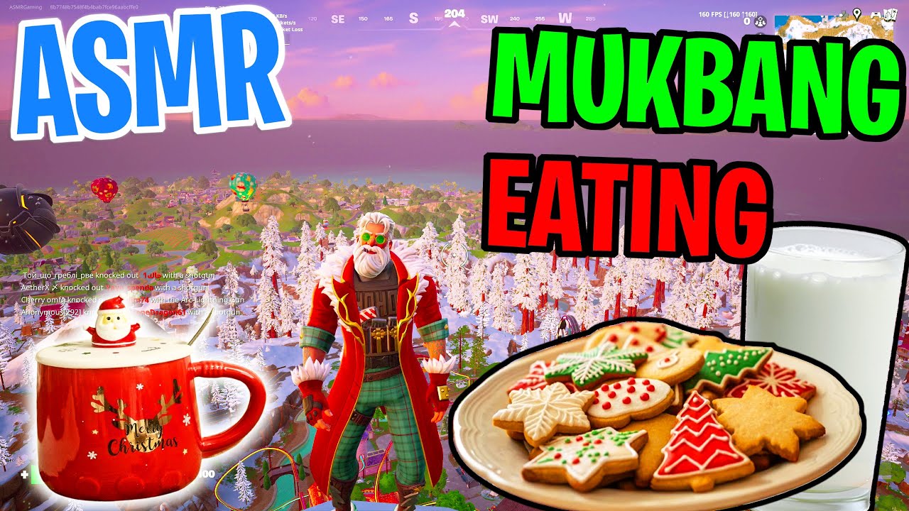 ASMR Gaming 🍪🎄 Fortnite Mukbang Christmas Cookies Relaxing Eating and Spectating 🎮🎧 Whispering 💤