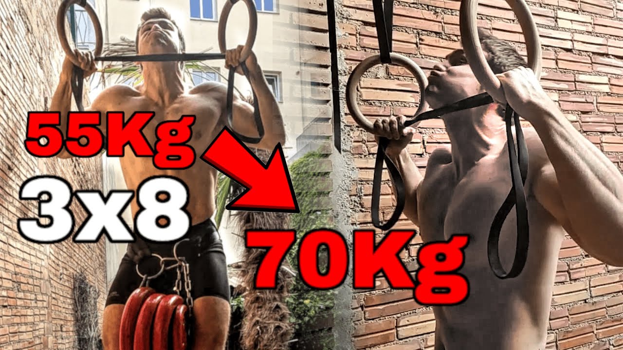 Ring Pull Ups Progression at 3x8: from +55Kg to +70Kg | Home Weighted Calisthenics Pull Ups