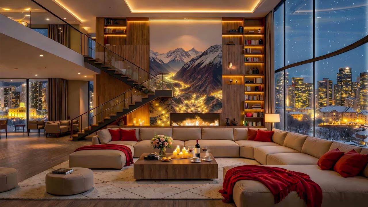 Warm Winter Night Jazz in a Luxury Apartment 🎷❄️ | 4K Ambience for Deep Focus, Work & Study