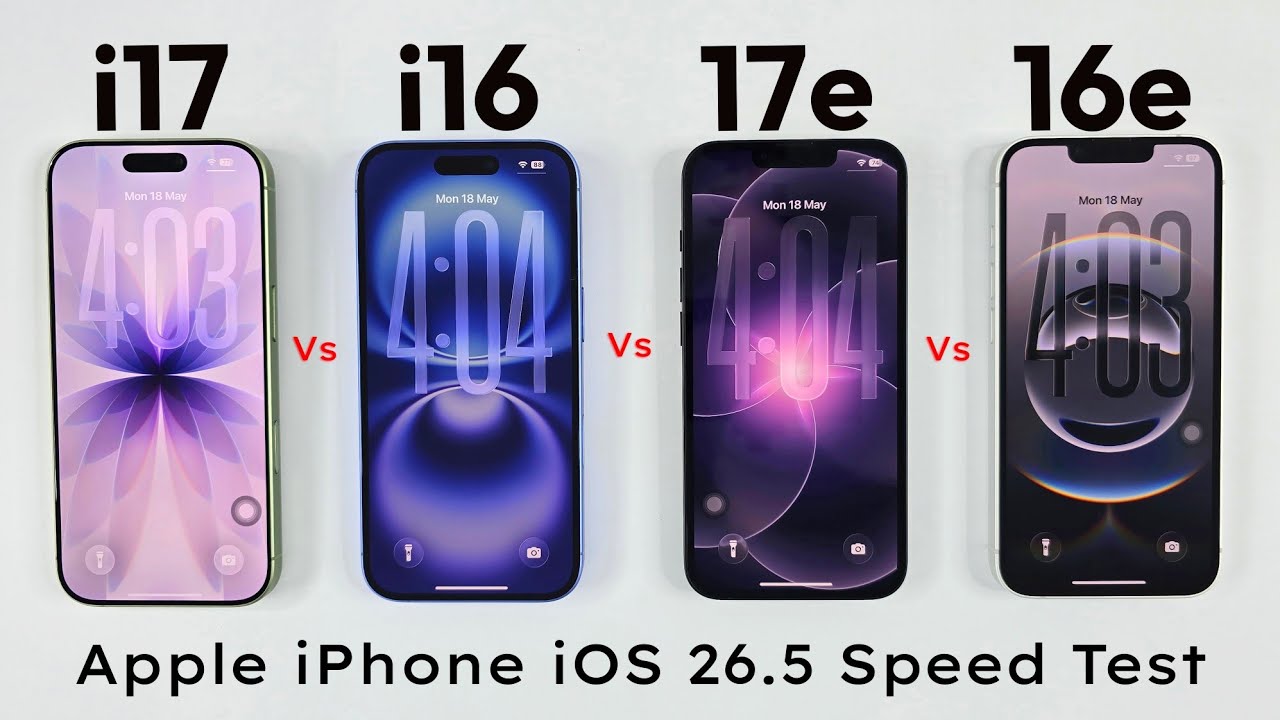 iPhone 17 vs 16 vs iPhone 17e vs iPhone 16e - iOS 26.5 SPEED TEST