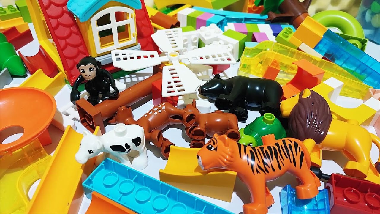 Satisfying Building Blocks Marble Run ASMR #52 House Farm animals and wild animals live 18