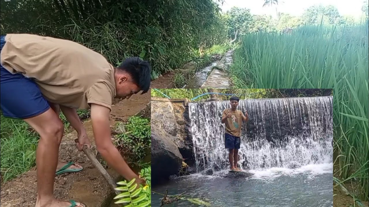 Memperbaiki saluran selokan ,untuk pengairan sawah