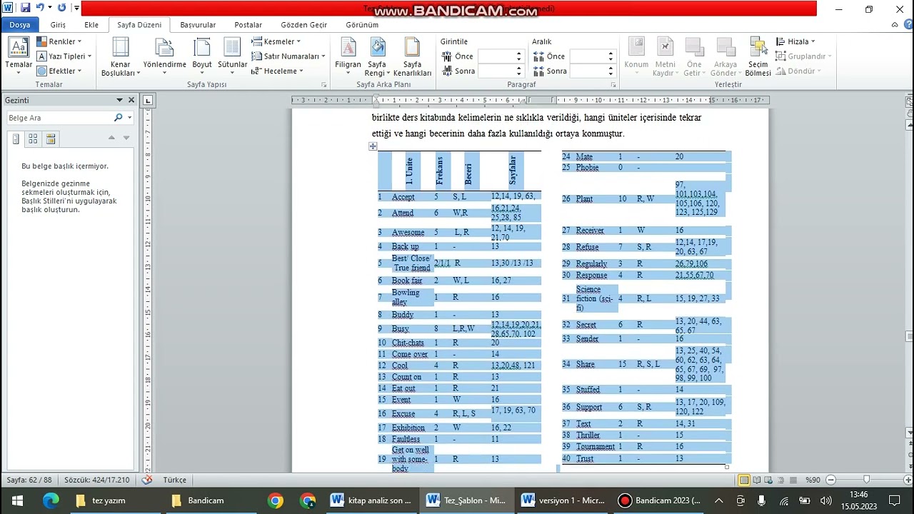 Microsoft Word-Sayfayı sabit tutup sonrasına sütun ekleme