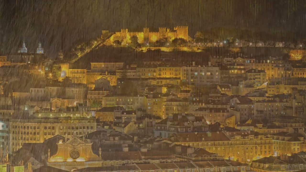 Virtual Window - Stormy Night in Lisbon (Rain and Thunder Sounds for Sleep and Relaxation)