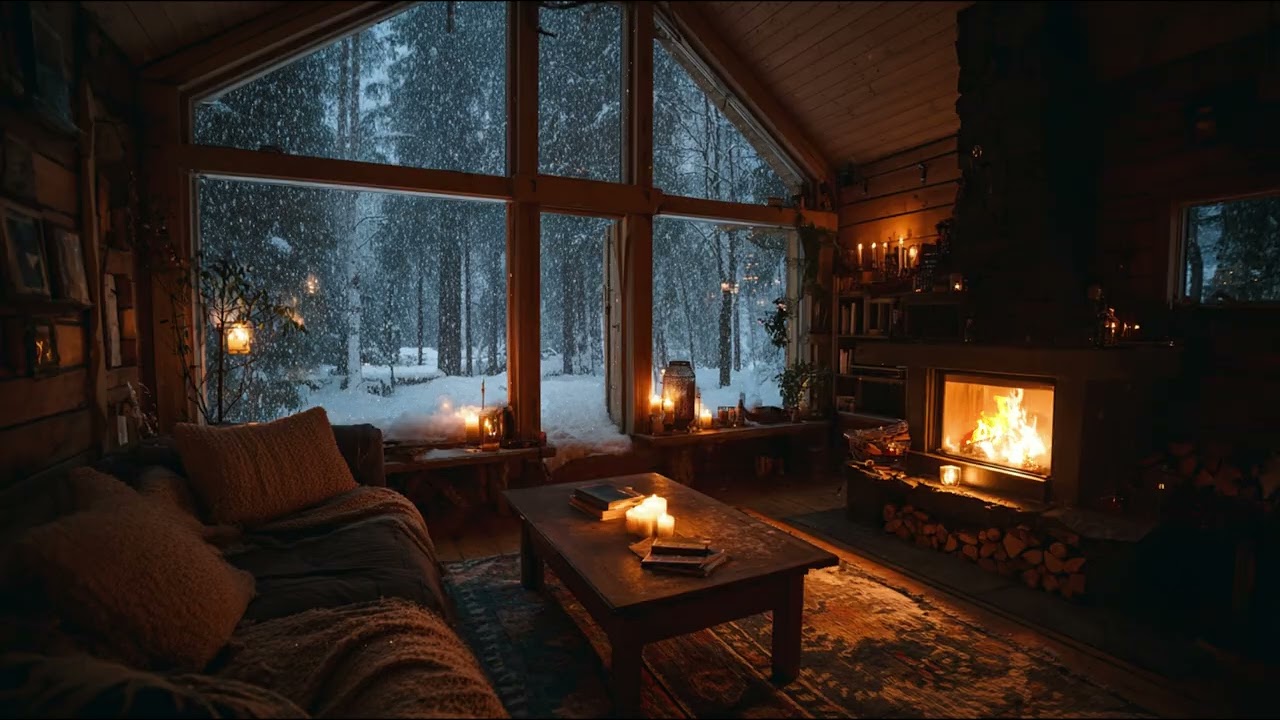 You’re Safe Inside While Snowstorm Rages Outside ❄️ Fireplace Ambience