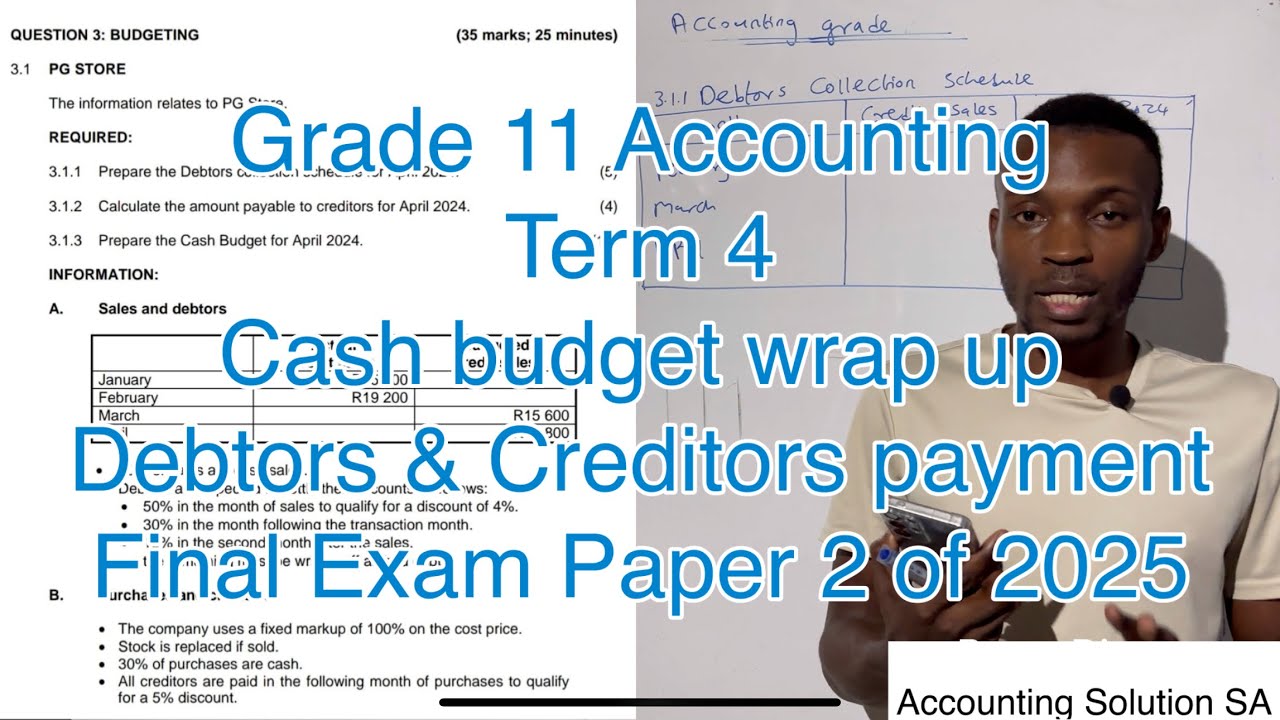 Grade 11 Accounting Term 4 Exam Paper 2 Cash Budget including Creditors & Debtors Collection 2025