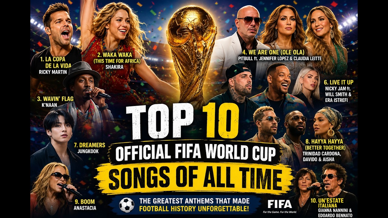 Top 10 Greatest Official FIFA World Cup Songs of All Time | Ricky Martin, Shakira, K'naan