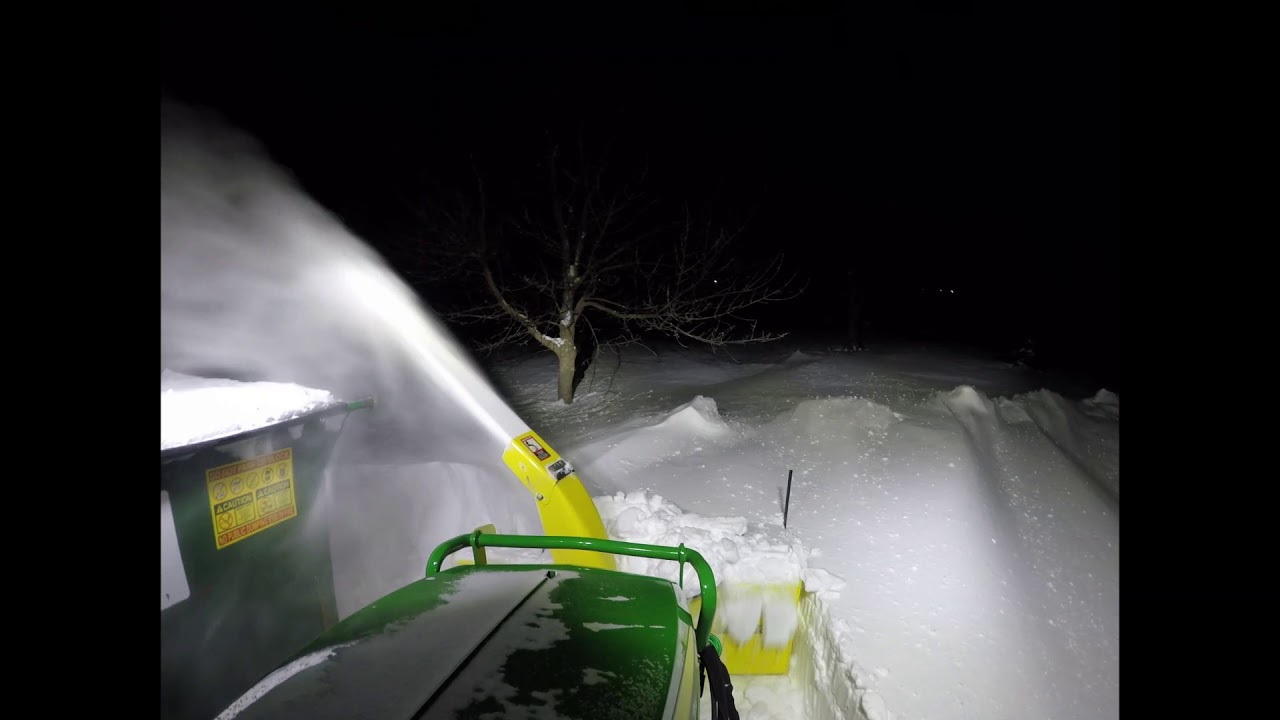 JOHN DEERE 1025R NIGHT TIME SNOW BLOWING