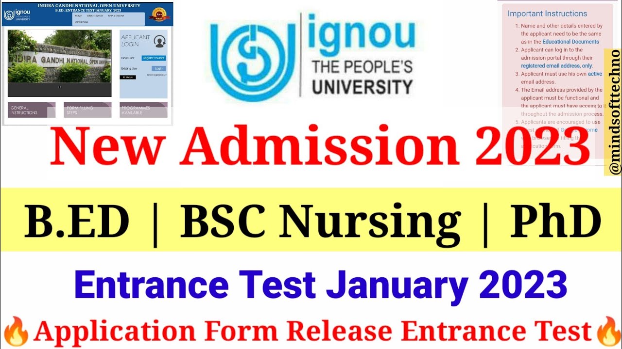 IGNOU Admission 2023 | IGNOU Release Application form for B.ED | PhD | Bsc Nursing Entrance Test 🔥