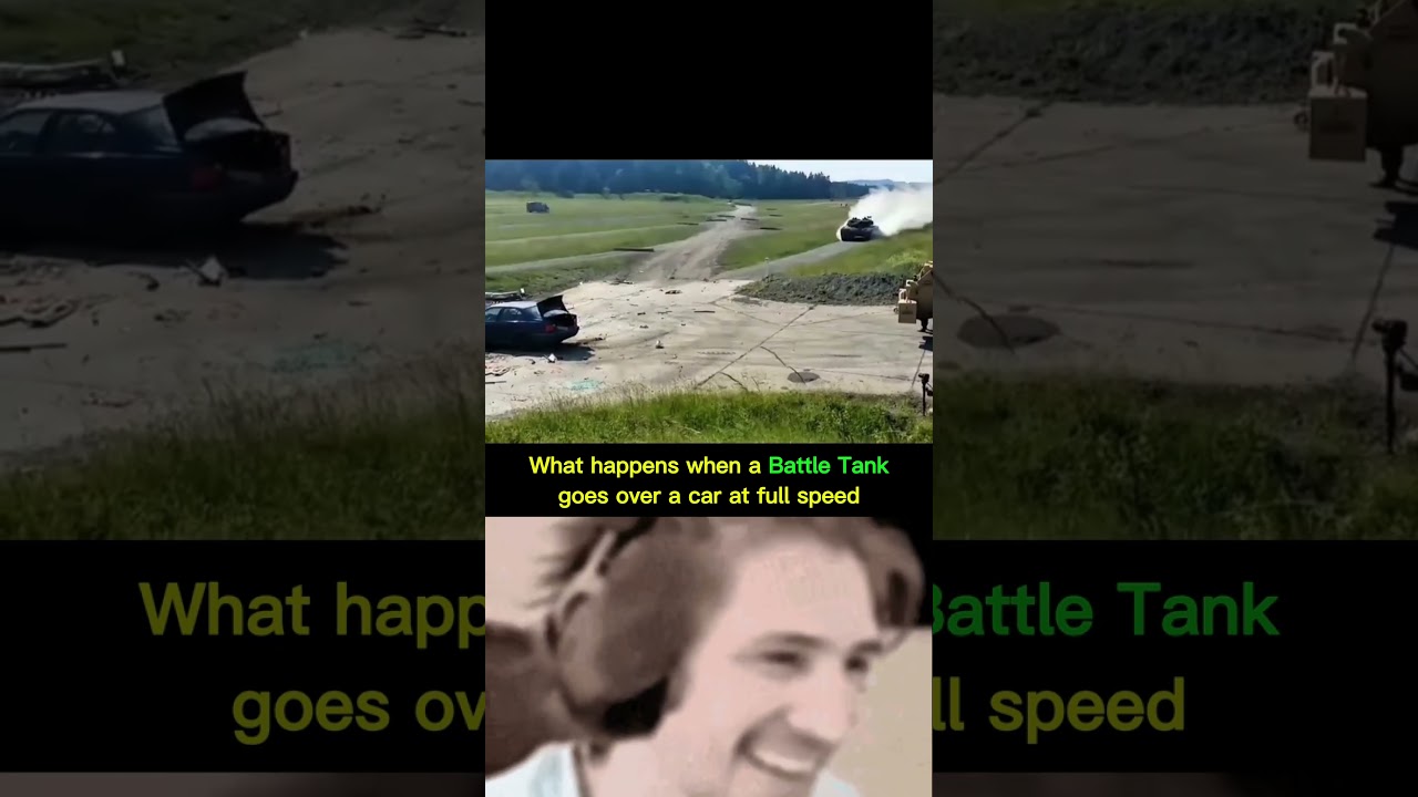 Battle tank goes over a car #shorts #ytshorts #shortsfeed #tank #car