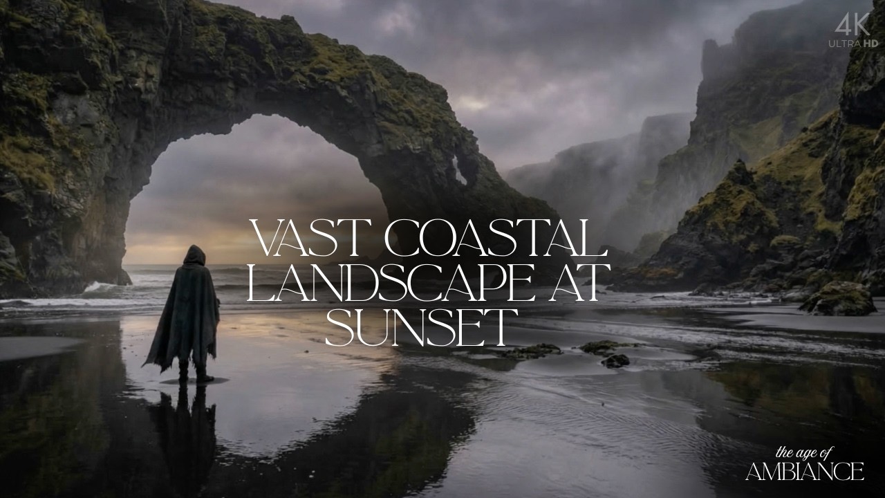 Vast Coastal Landscape at Sunset | Dark Ambiance for Sleep, Study & Focus | 4 Hours