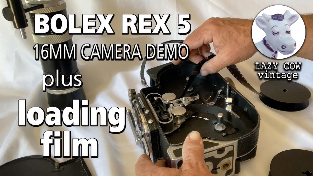 Bolex Rex 5 16mm movie camera with Switar RX Zoom Lens demo + how to load film. EBAY demo SOLD.