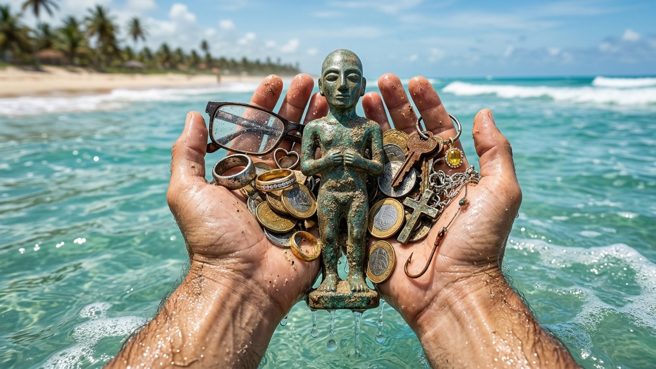 JOYAS y una FIGURA EXTRA&Ntilde;A con DETECTOR de METALES