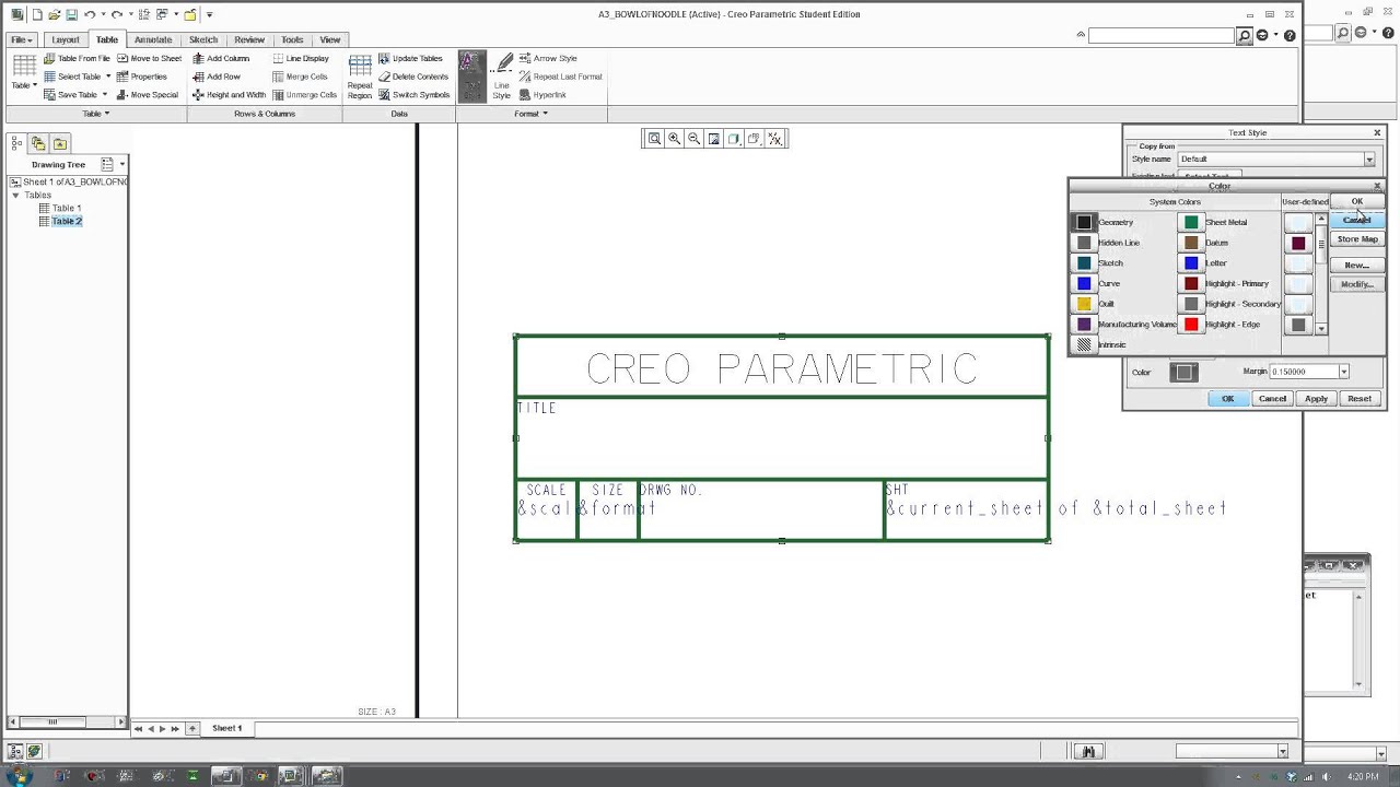Creo Tutorial - Creating Drawing Template/Format with Title Block and Printing Fix