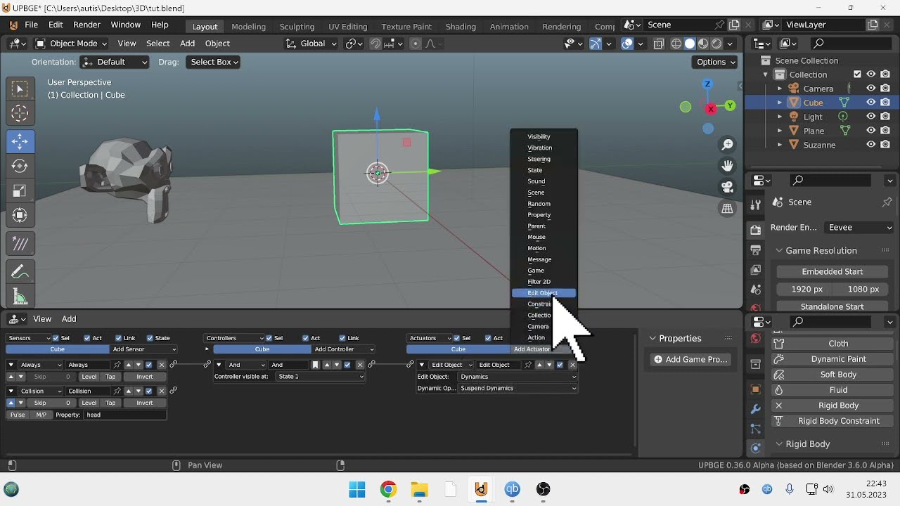 how to make player activate other object's psychics by collision, in UPBGE.