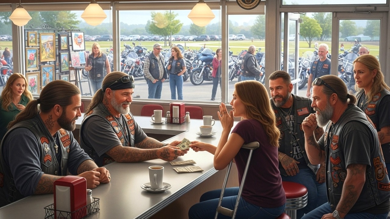 Des bikers terrifiants entrent dans un diner… leur geste pour une fille handicapée bouleverse.