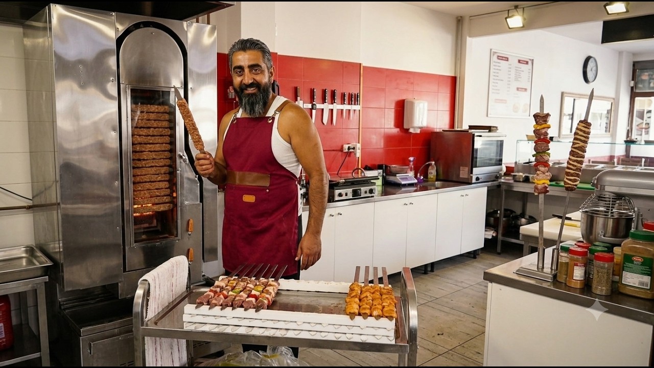 🔥 Persian Kebab in Athens 🇬🇷 | Giant Automatic Charcoal Grill!
