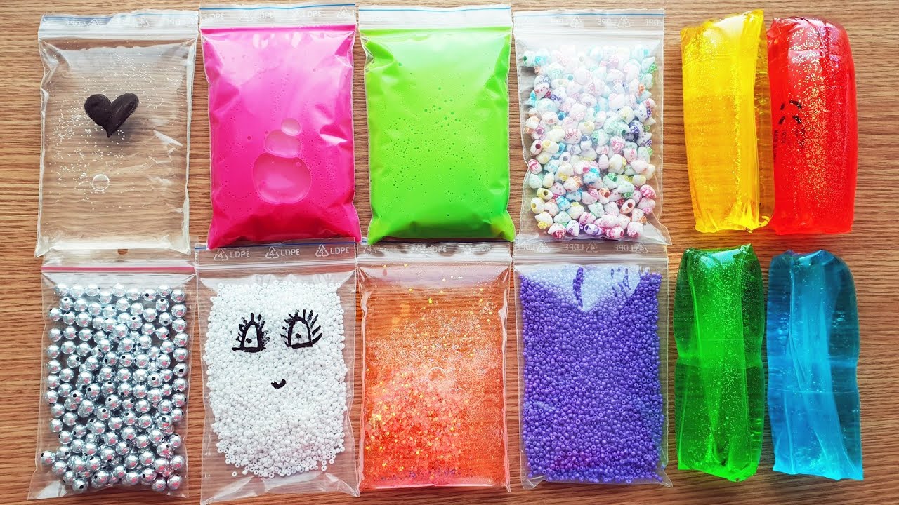 Making Crunchy Slime with bags and Slippery Stress Squishies - Satisfying Slime Videos