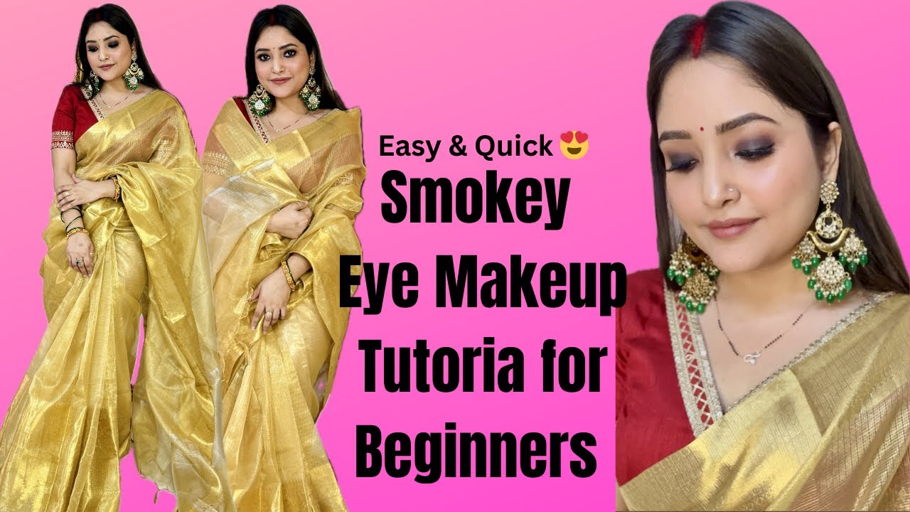 Easy Smokey Eyes| Golden Saree| Step By Step Makeup Tutorial for Beginners💖