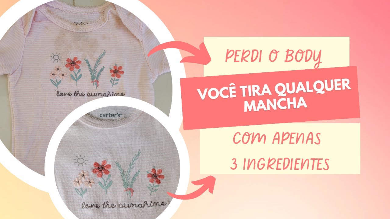 Como tirar mancha de roupa branca e coloridas? Como tirar mancha de comida do body da carter´s