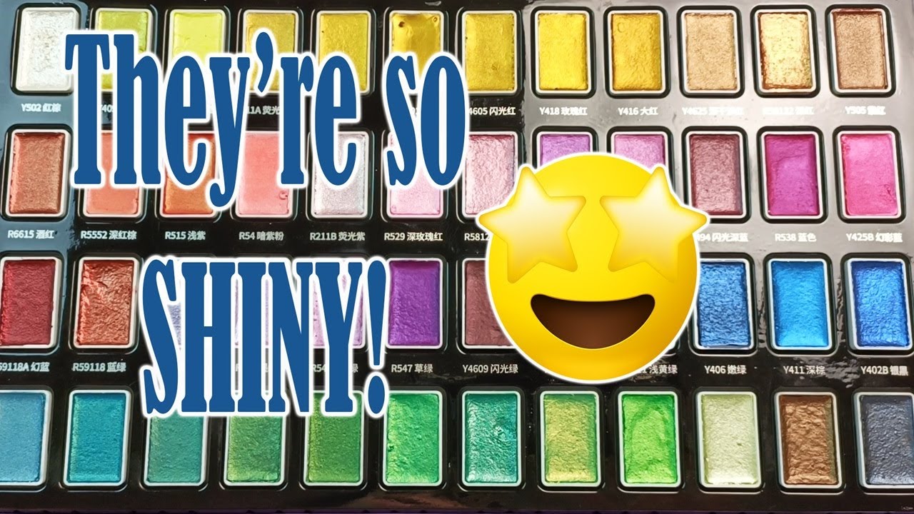 SHINY PAINTS! MeiLiang 48 Pearlescent Watercolor Set Review. Can there be TOO much shine?