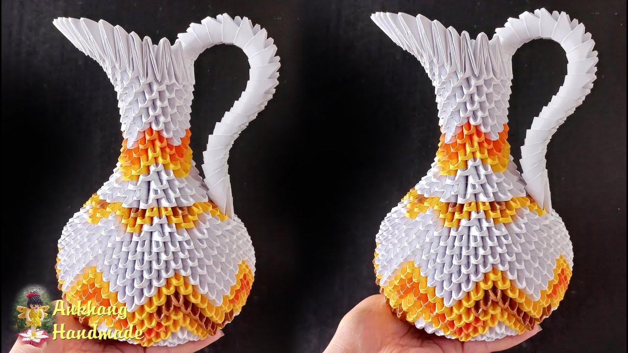 3d origami ewer tutorial , paper jug home decoration , paper vase