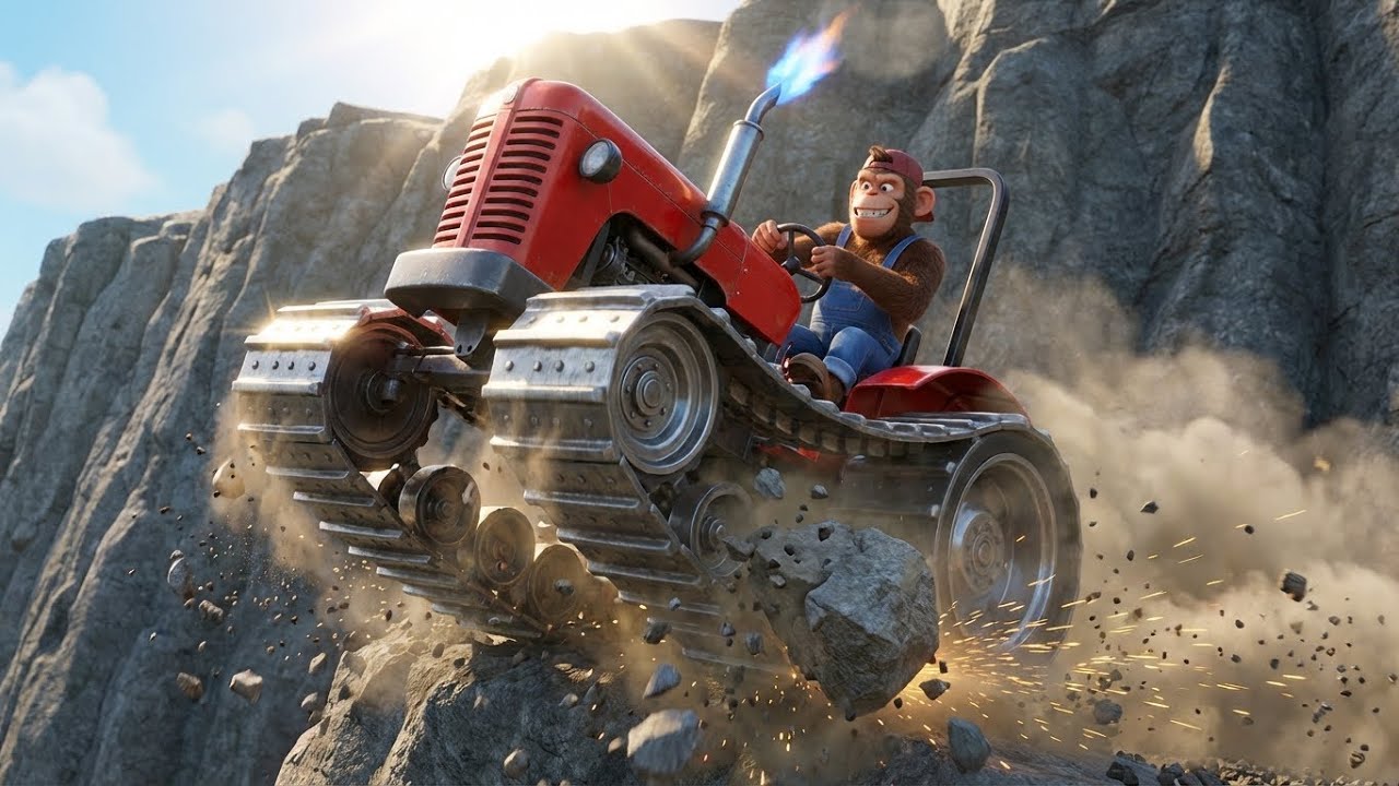Monkey Farmer Transforms Tractor into Tank 🚜🔥 Amazing Rock Climbing Mission