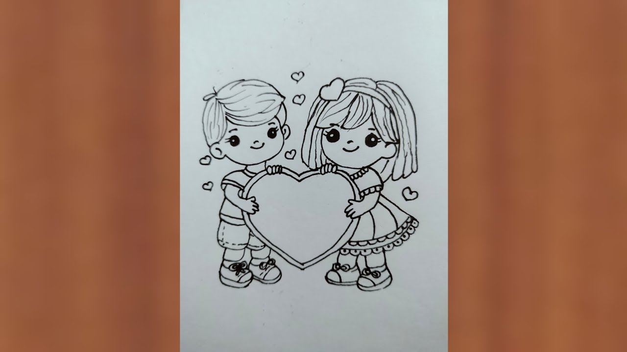 Couple Drawing || Cute Couple Drawing || Little Boy Girl Outline || Valentine's day 