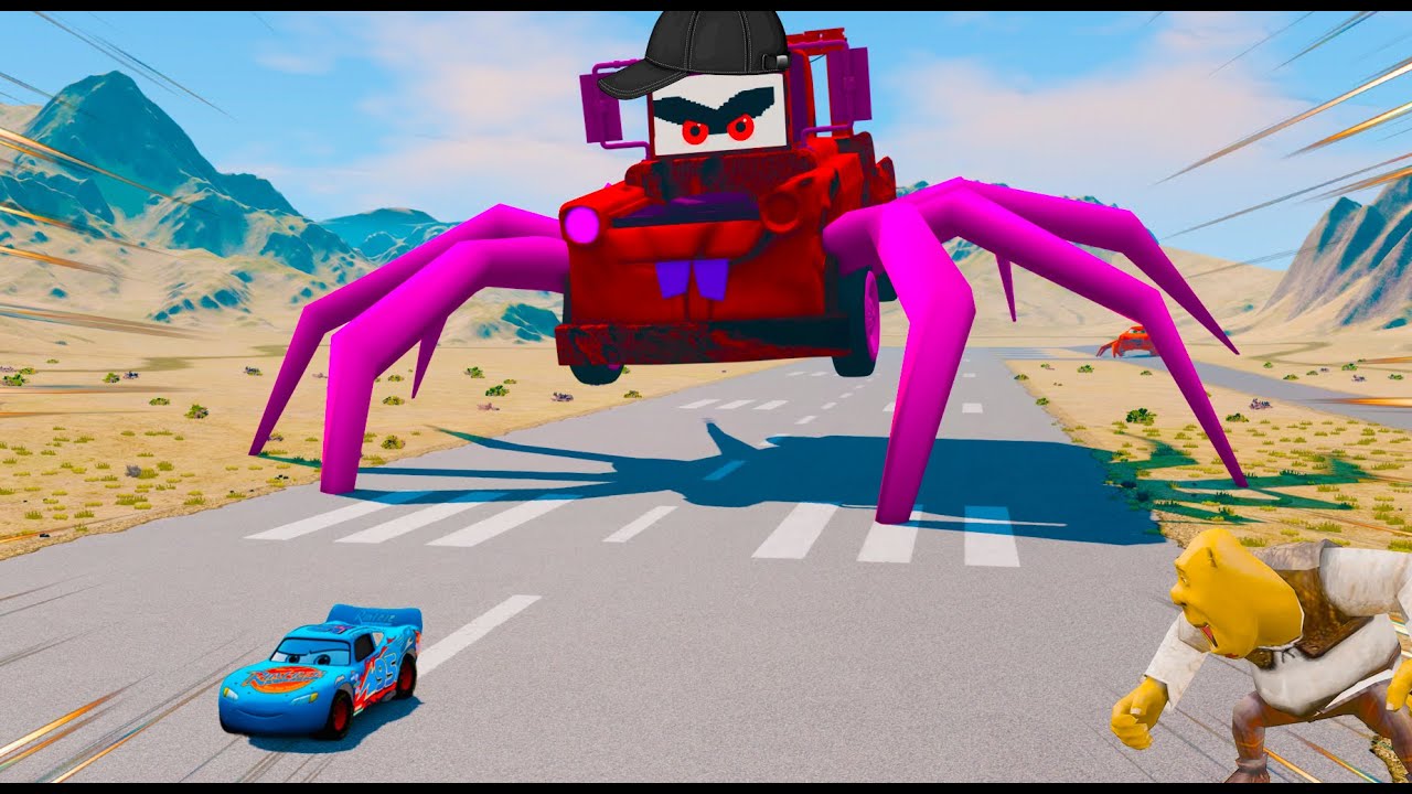 Lightning McQueen's Epic Encounter with Spider-like Eater Monster Cars | Escape | BeamNG.Drive #132