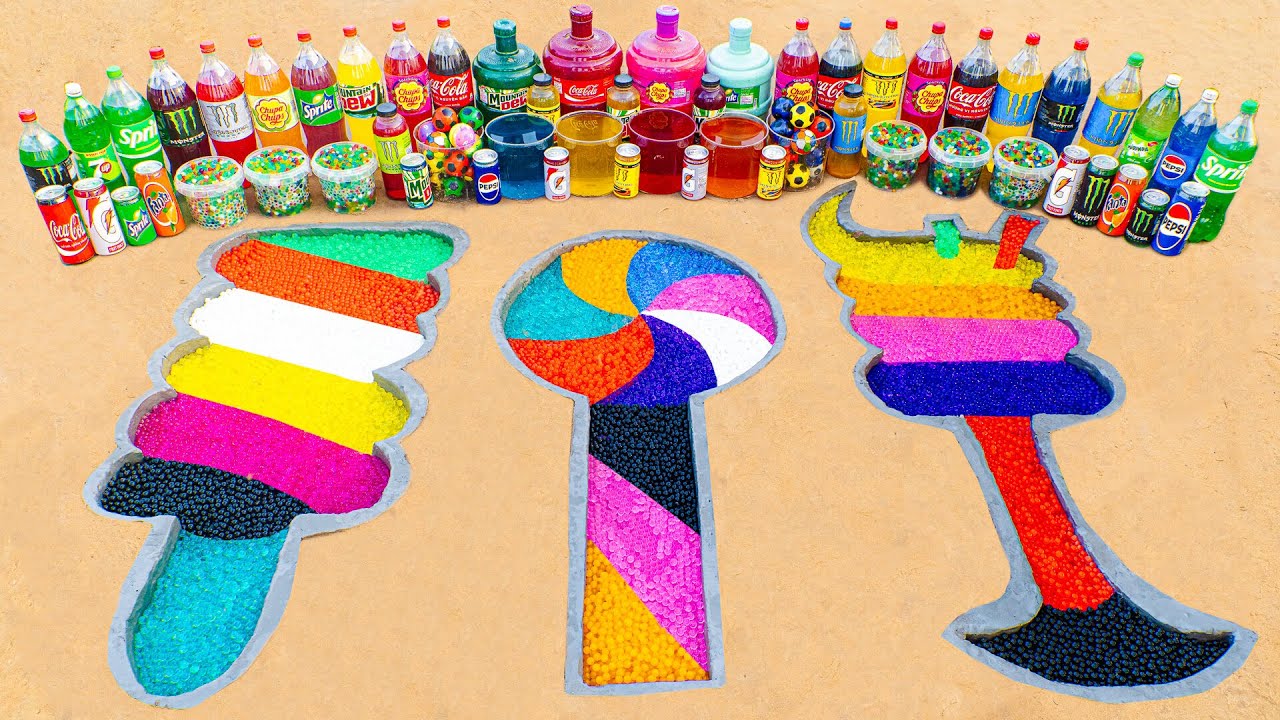 How to Make Rainbow Ice Cream with Orbeez & Cement, Experiment Coca Cola, Fanta and Mentos vs Sodas