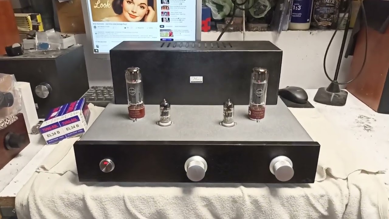 Home made 2x9 Watt A-class EL34 SE DC coupling tube amplifier 2nd test....