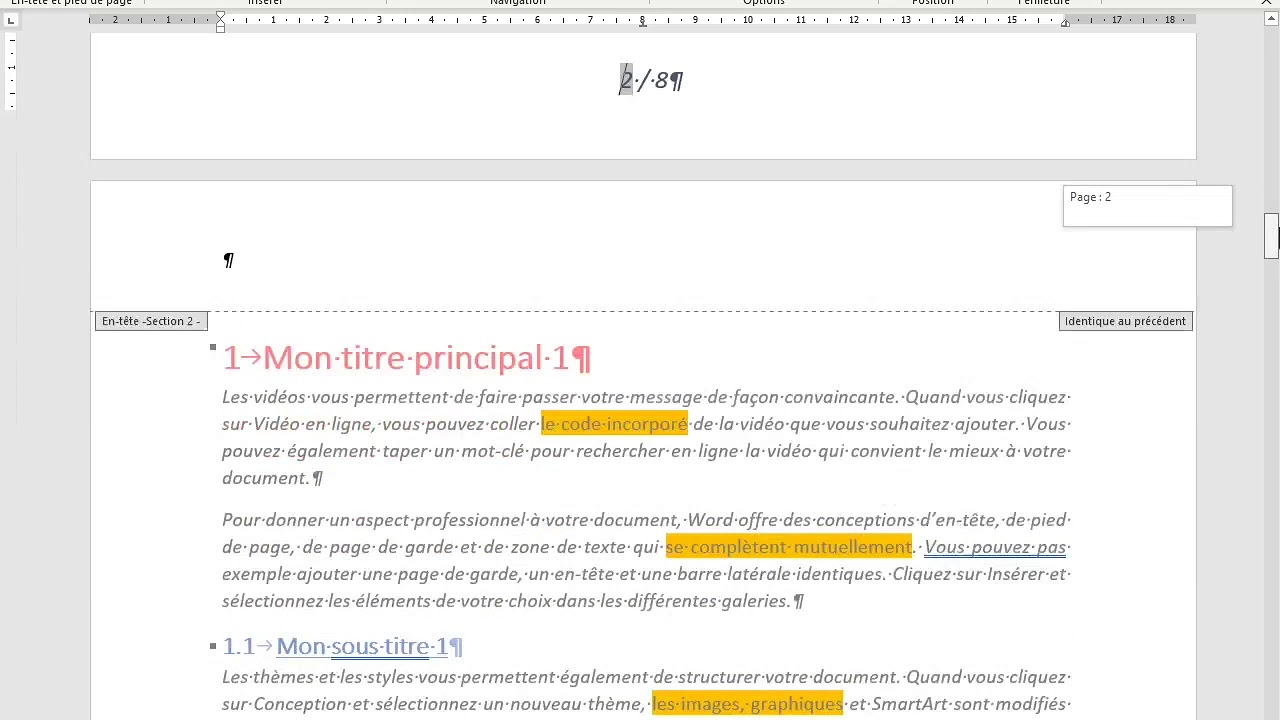 Numérotation de pages & sauts de pages et sauts de sections - Microsoft WORD