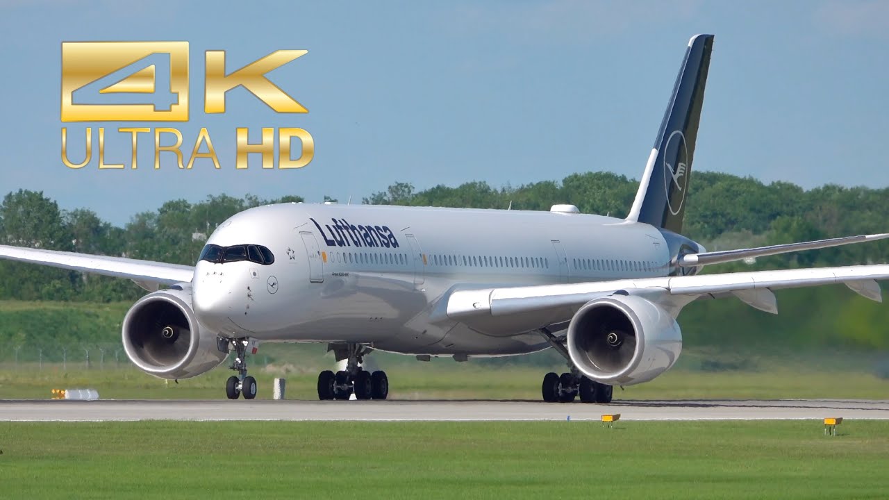 (4K) Airbus A350-941 Lufthansa D-AIVA departure Munich Airport MUC EDDM