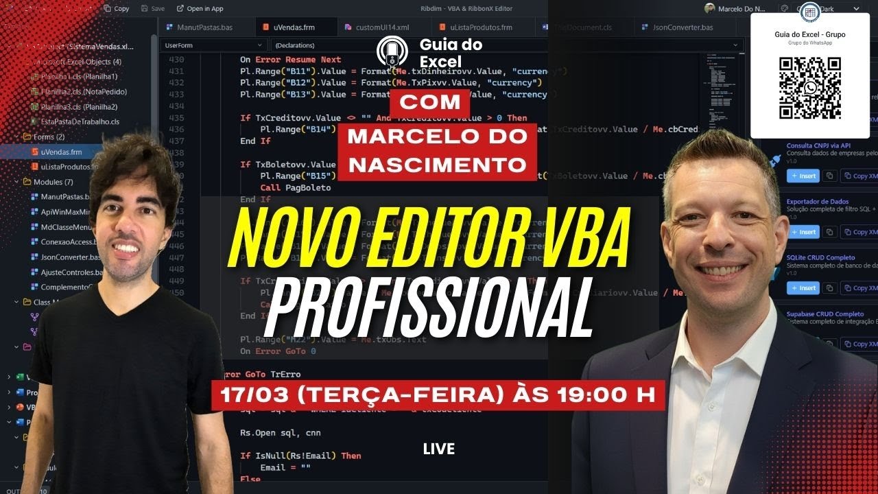 Novo Editor VBA Profissional para Excel + RibbonX na Prática com Marcelo do Nascimento