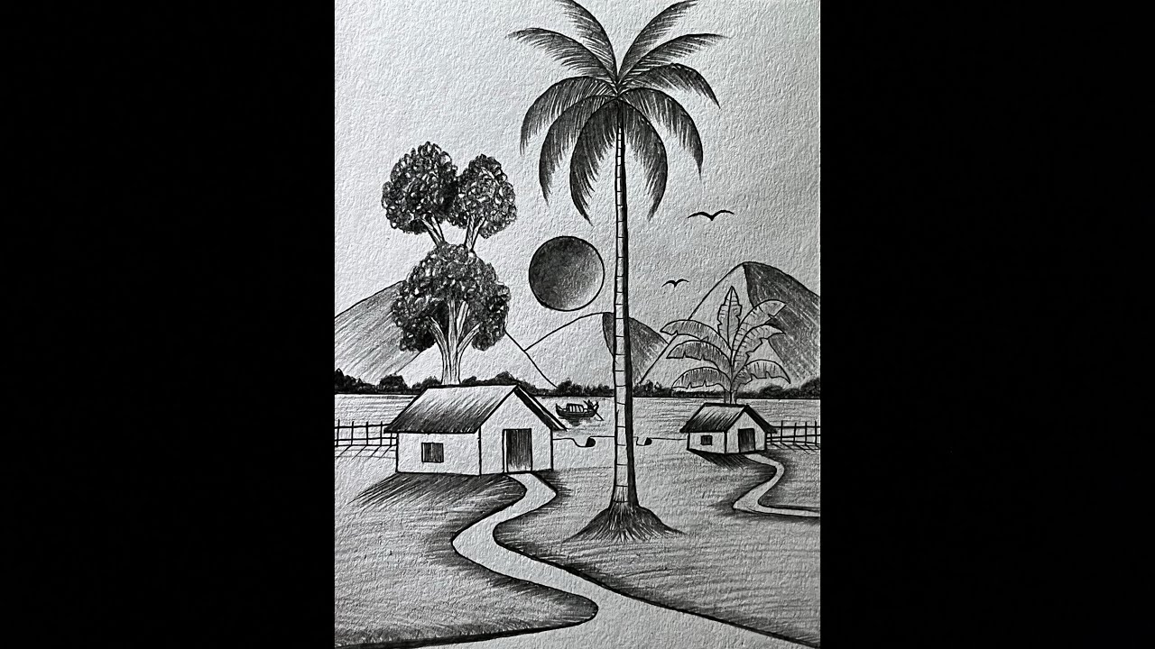 How to draw village scenery with pencil sketch | pencil drawing | step by step 